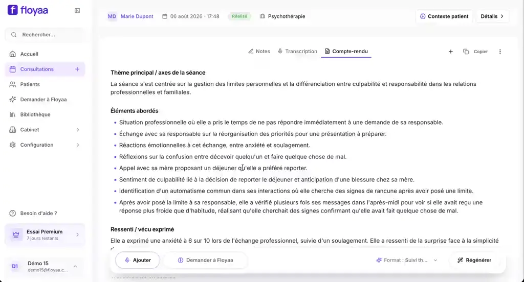 Structured report generated from the transcription