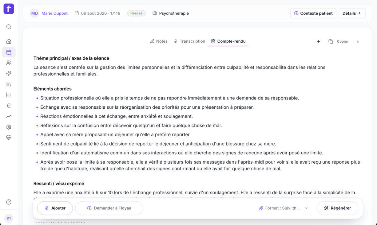Compte-rendu structuré d'une consultation dans Floyaa